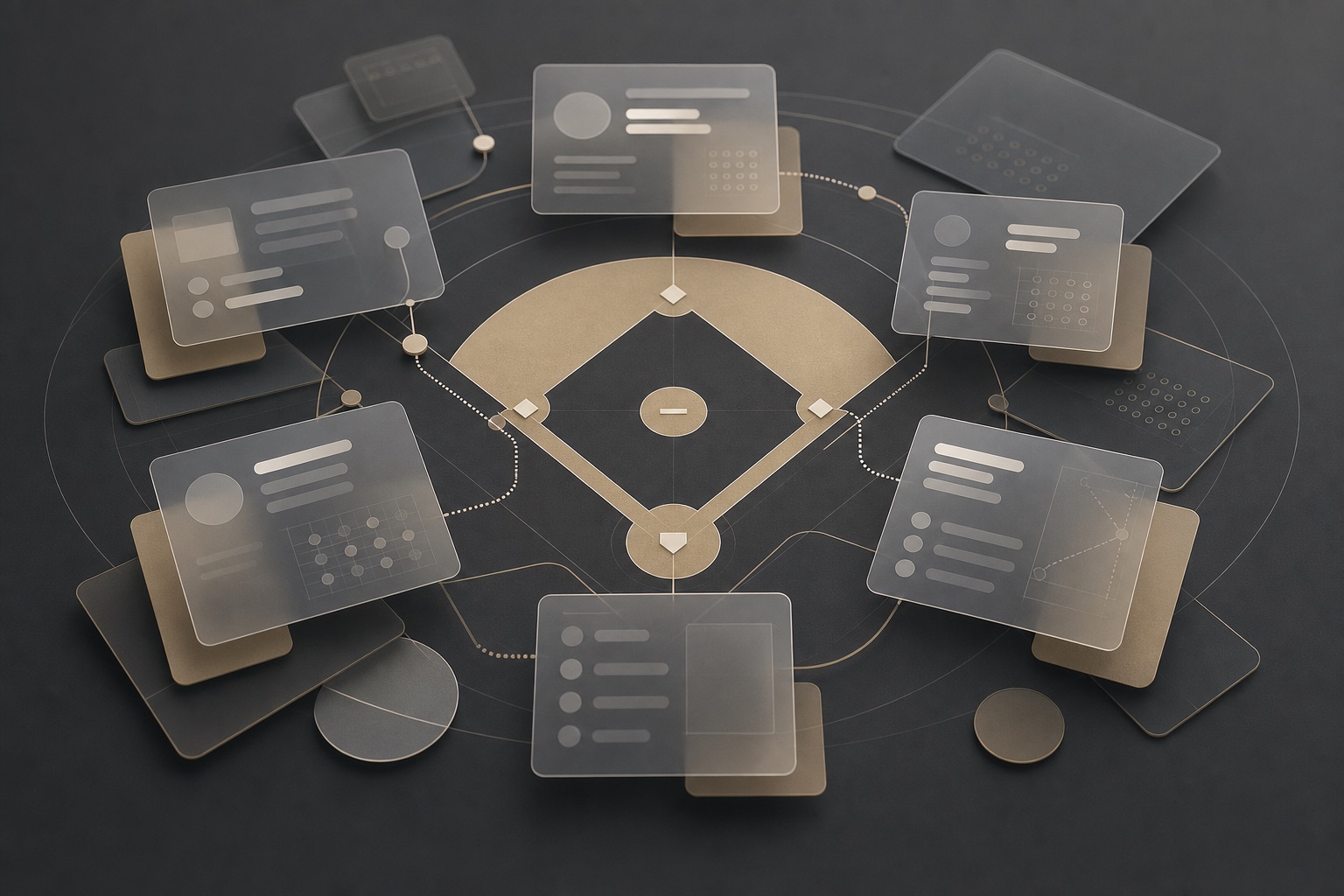 Conceptual visualization of connected planning cards around a baseball diamond